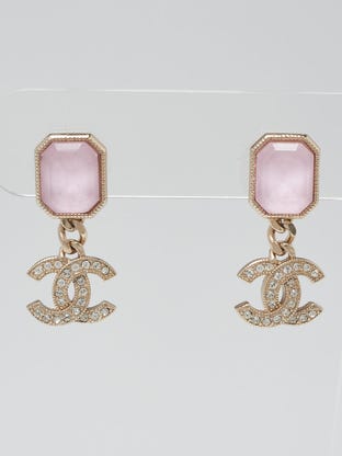 Goldtone Metal Crystal CC Pink Gemstone Drop Earrings