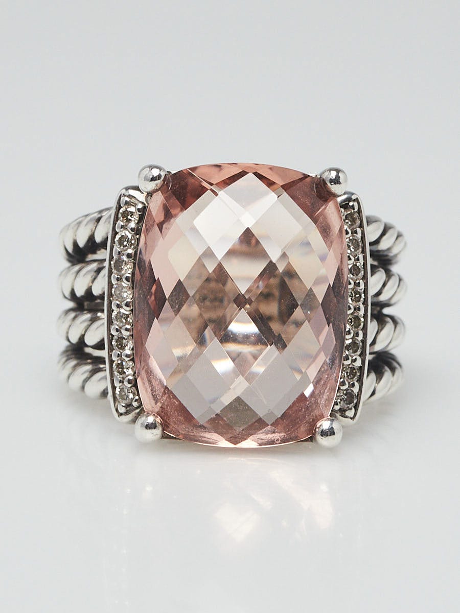 David Yurman 16x12mm Morganite and Diamond Wheaton Ring Size 7