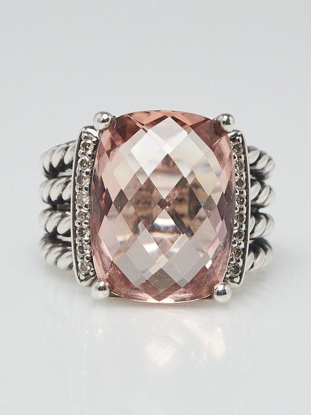 David Yurman 16x12mm Morganite and Diamond Wheaton Ring Size 7