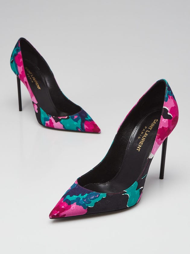 Yves Saint Laurent Black Floral Print Fabric Zoe 105 Pumps Size 5/35.5