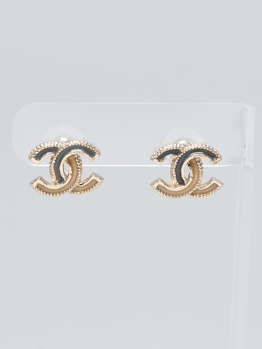 Chanel Goldtone Metal Multicolor Resin CC Stud Earrings - Yoogi's Closet