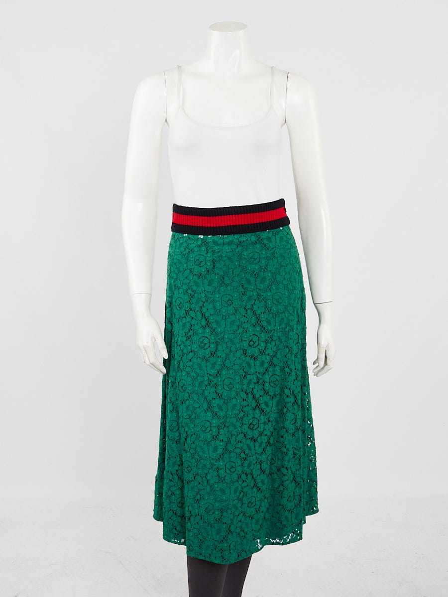 Gucci Green Lace Cotton Long Skirt Size 8/42 | Yoogi's Closet