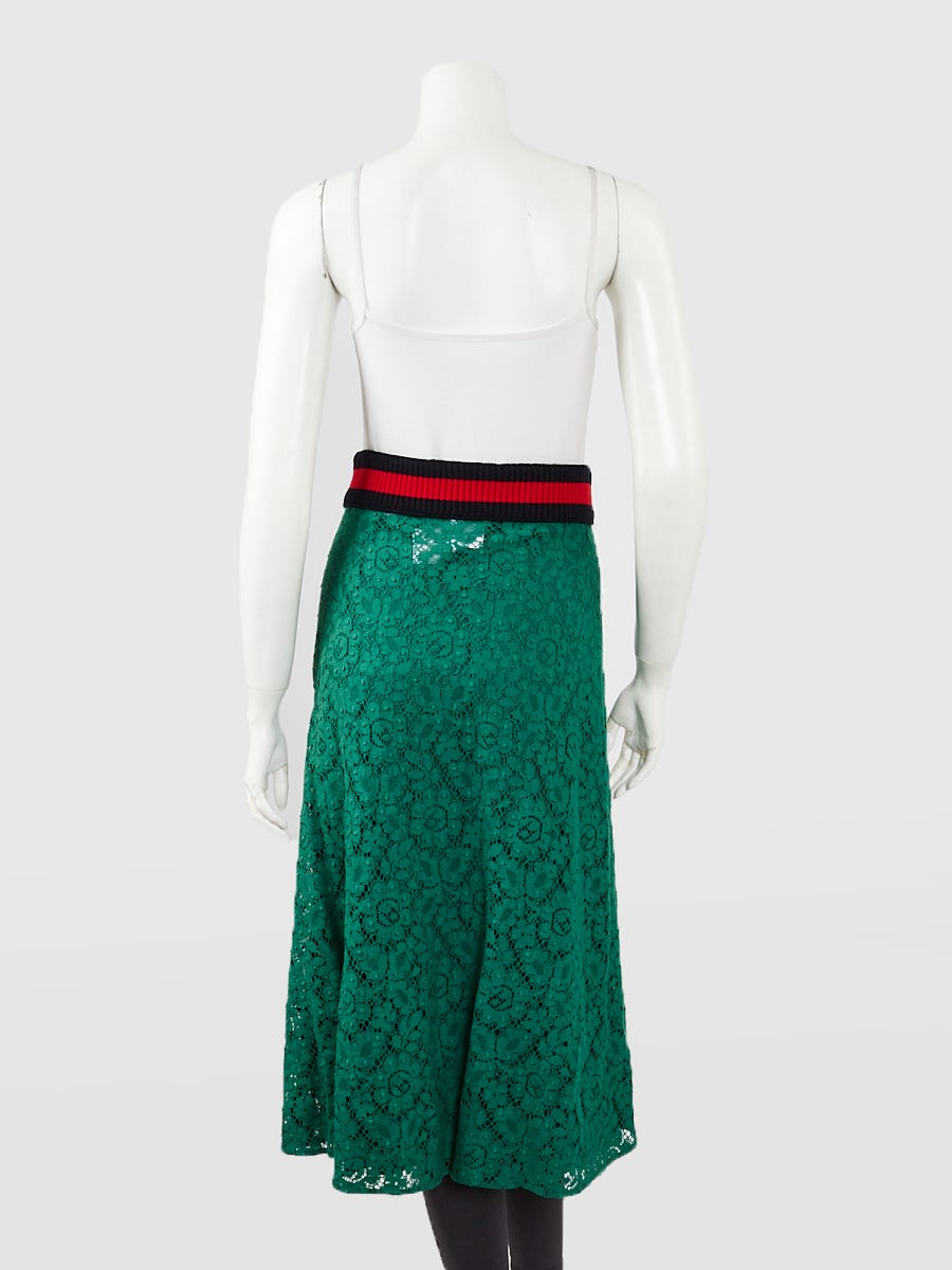 Gucci Green Lace Cotton Long Skirt Size 8/42 | Yoogi's Closet