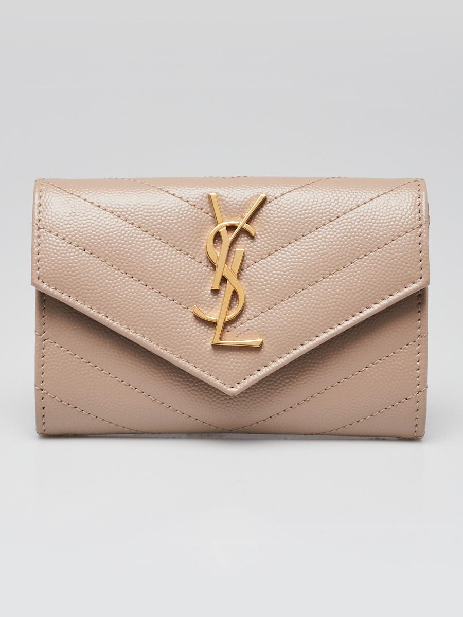 YVES SAINT LAURENT Monogram Grain Leather Card Case Beige