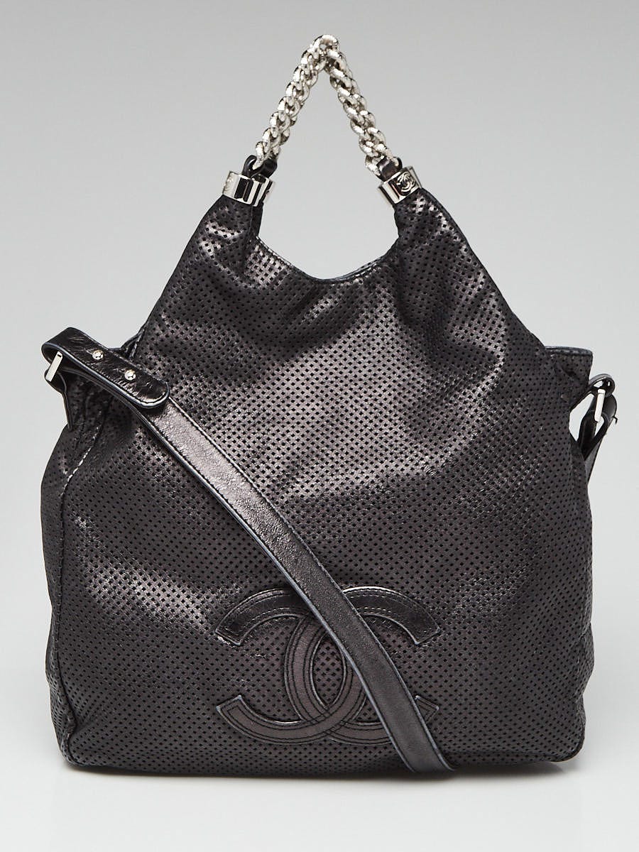 Chanel Black Perforated Leather Rodeo Drive Medium Tote Bag