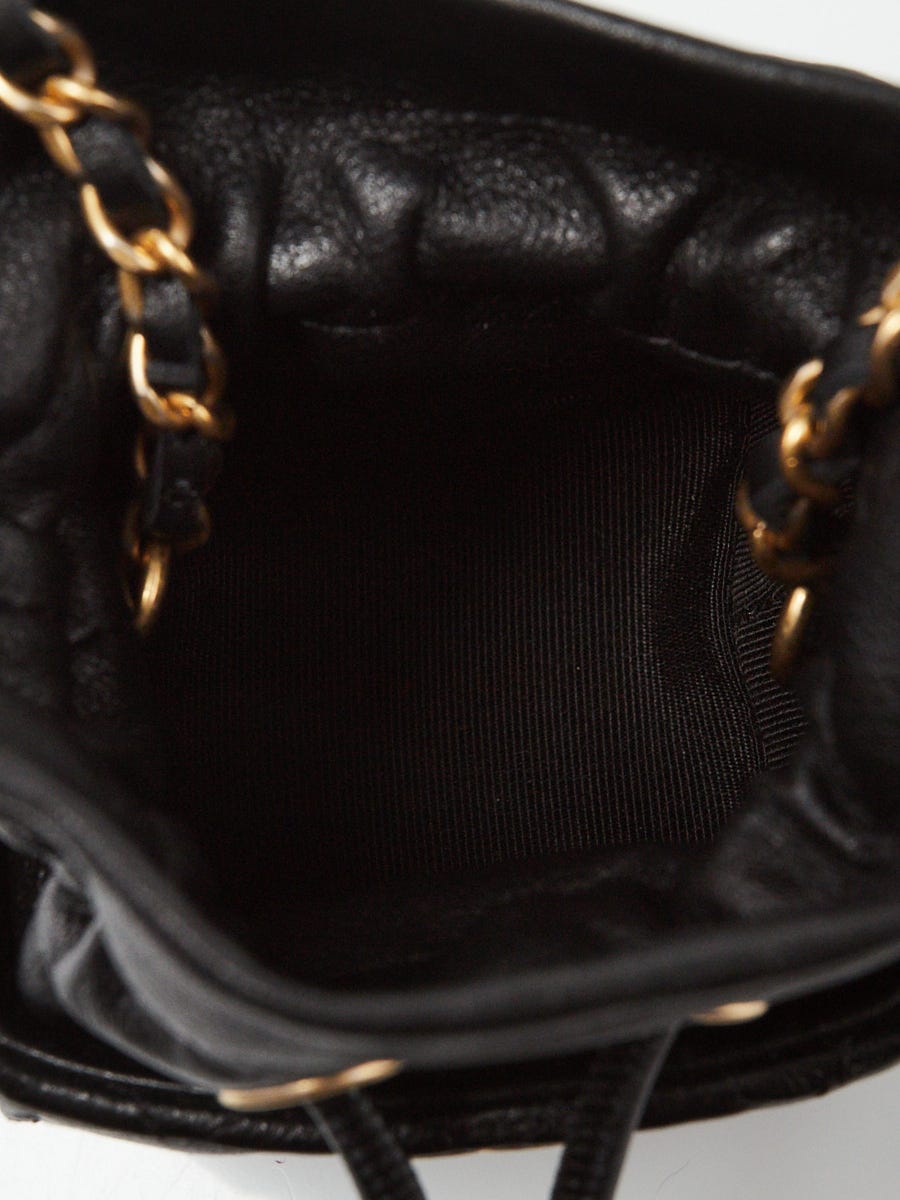 CHANEL Calfskin Quilted Mini Drawstring Bucket Bag Black 1118046