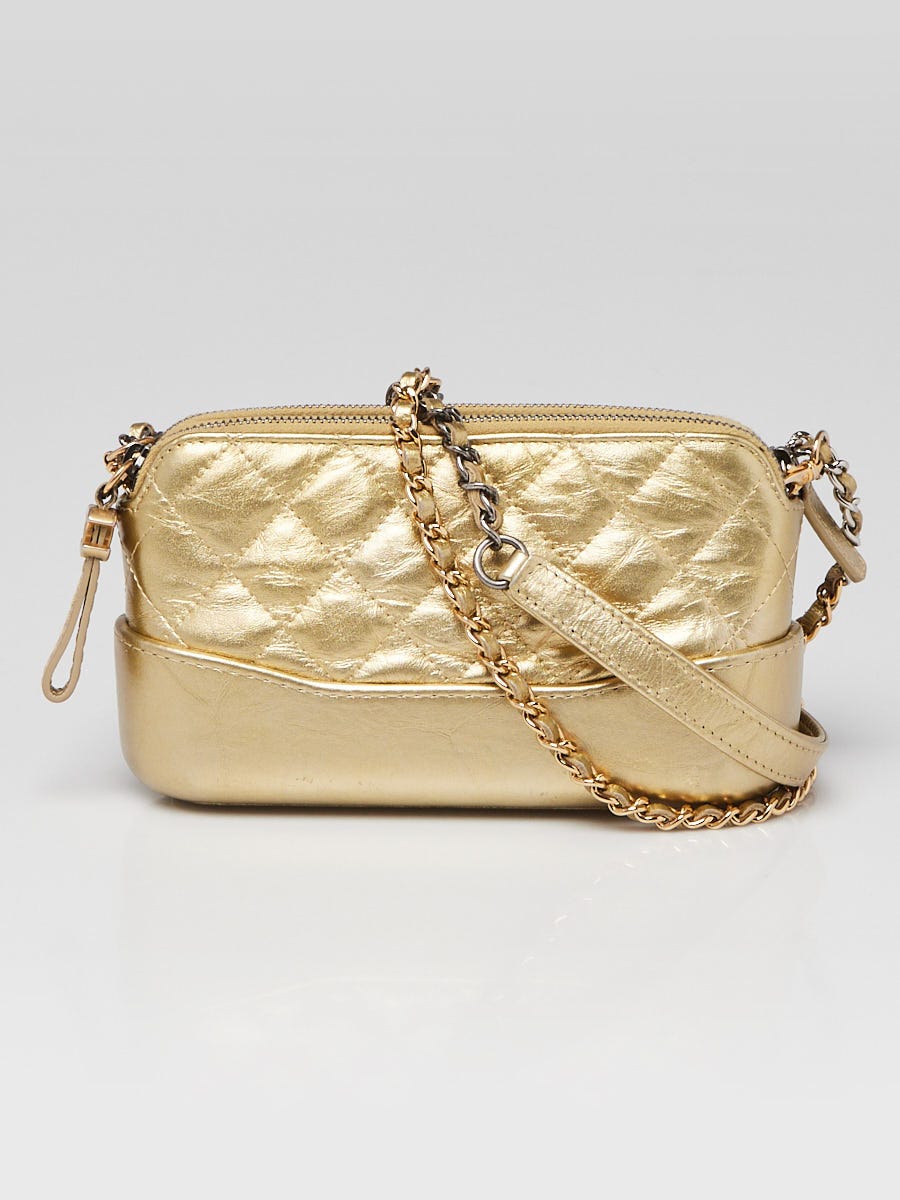 Chanel Gold Quilted Leather Gabrielle Clutch With Chain Bag - Yoogi's Closet