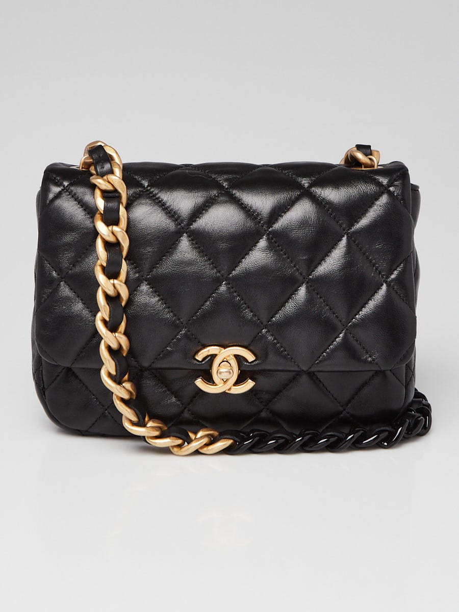 Chanel Black Quilted Lambskin Leather Small Lacquered Chain Flap Bag -  Yoogi'S Closet