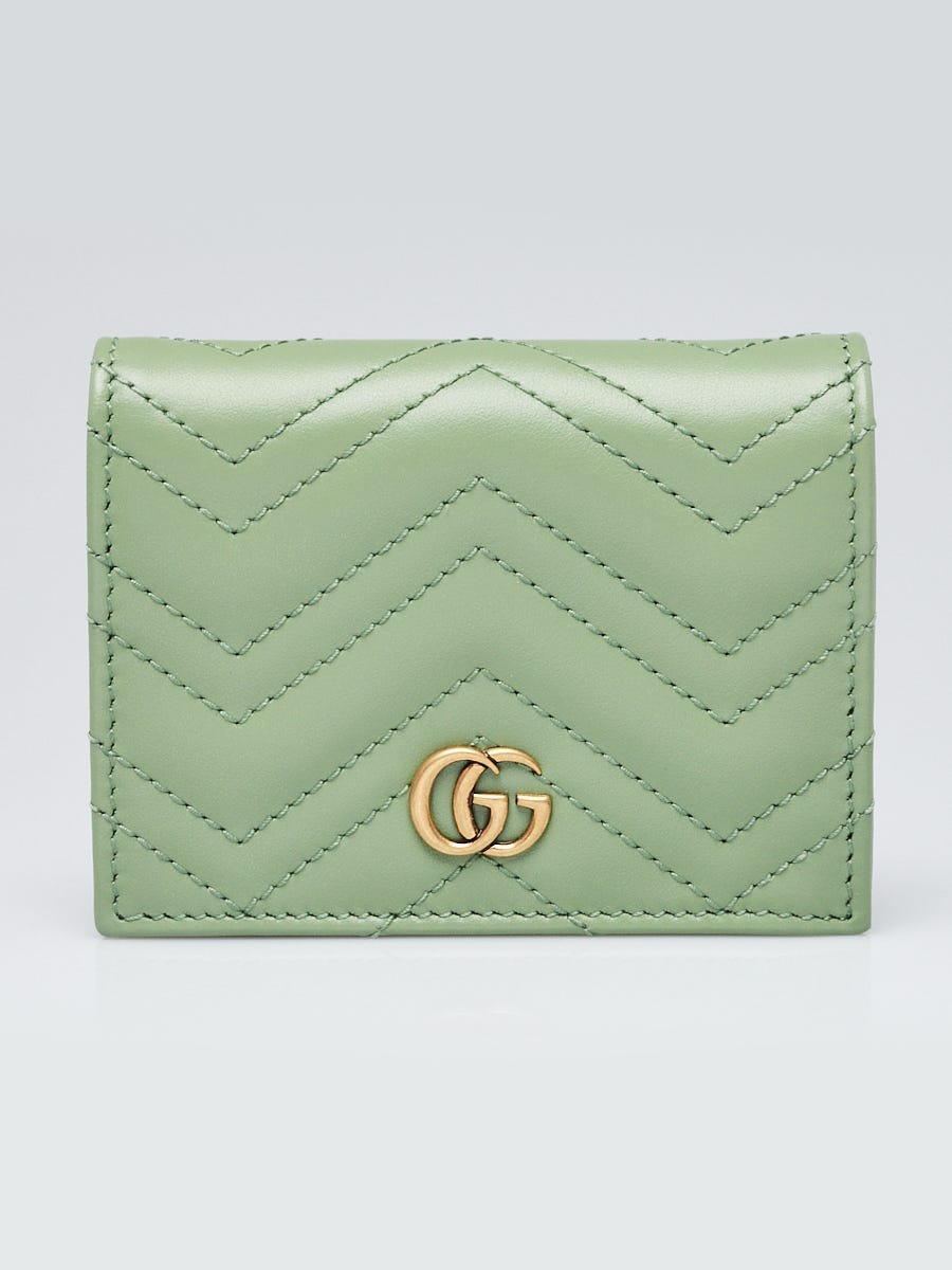 Gucci Green Quilted Leather GG Marmont Card Case