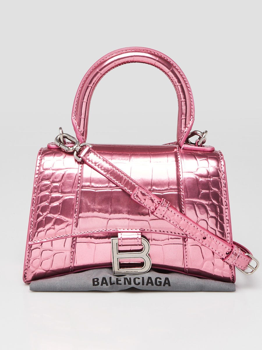 Balenciaga - Crocodile print leather shoulder bag Pink - The Corner