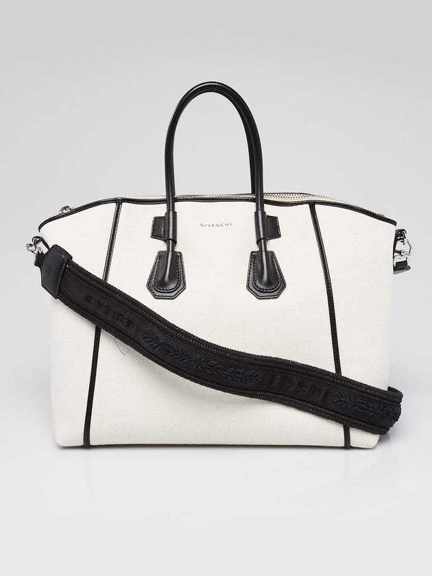 Givenchy White/Black Canvas and Leather Small Sport Antigona Bag