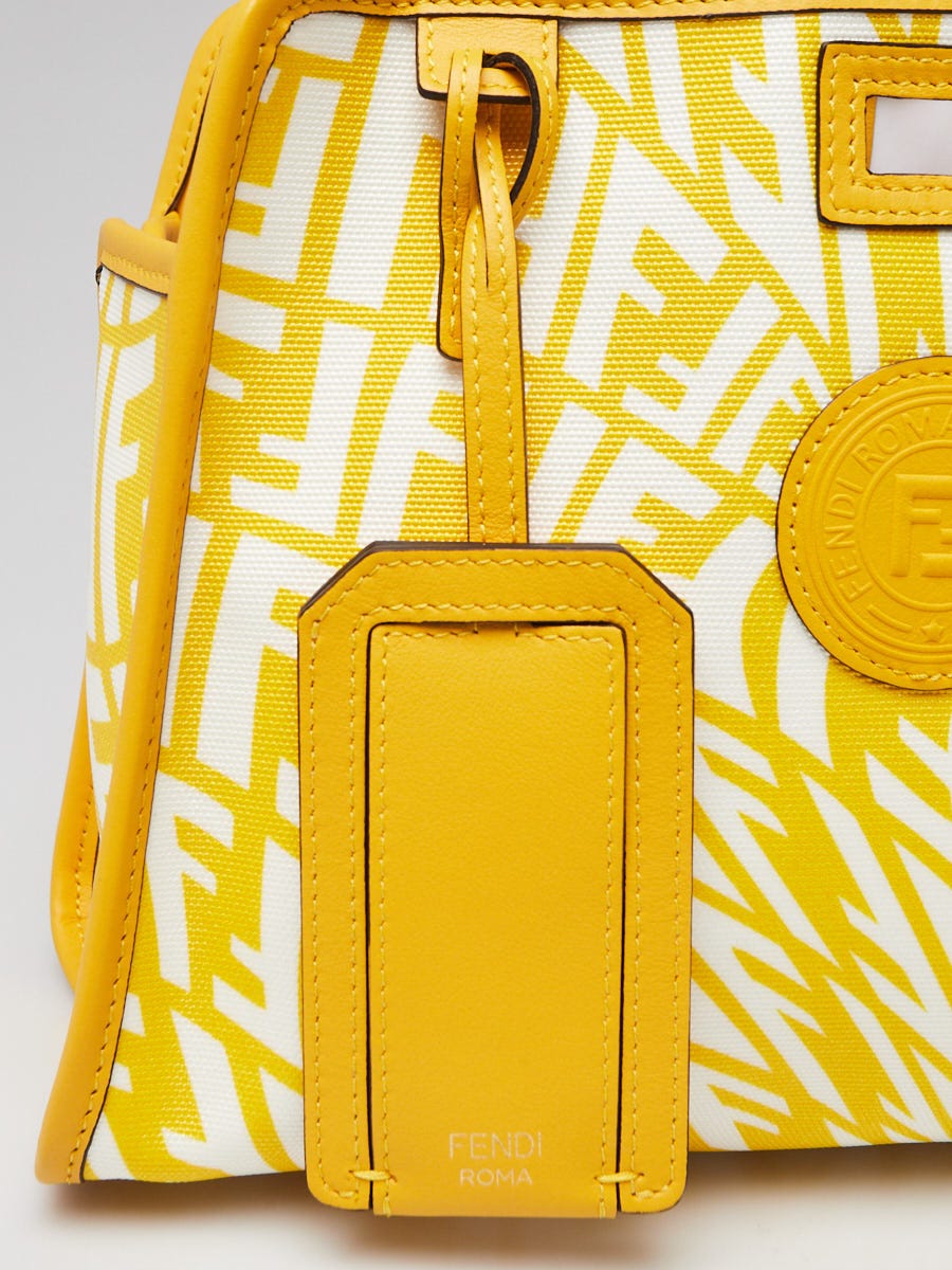 Fendi Yellow/White Logo Print Coated Canvas Peekaboo