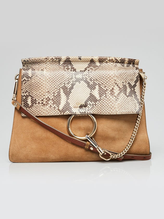 Chloe Beige Suede and Python Medium Faye Shoulder Bag