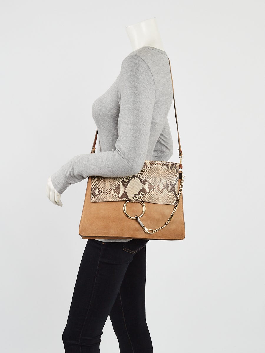 Chloé Faye small leather and suede shoulder bag in Tan