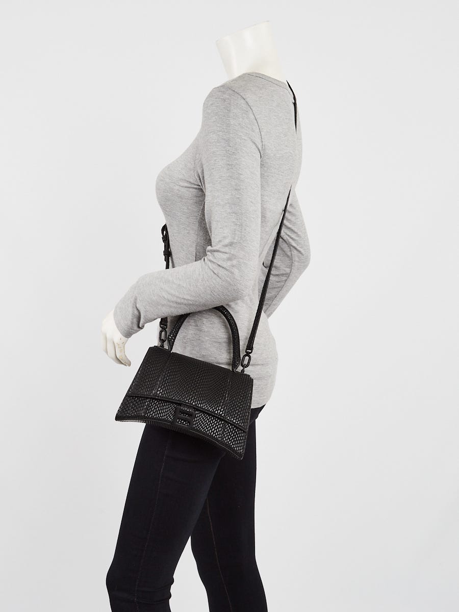 Balenciaga: Grey Croc Small Hourglass Top Handle Bag