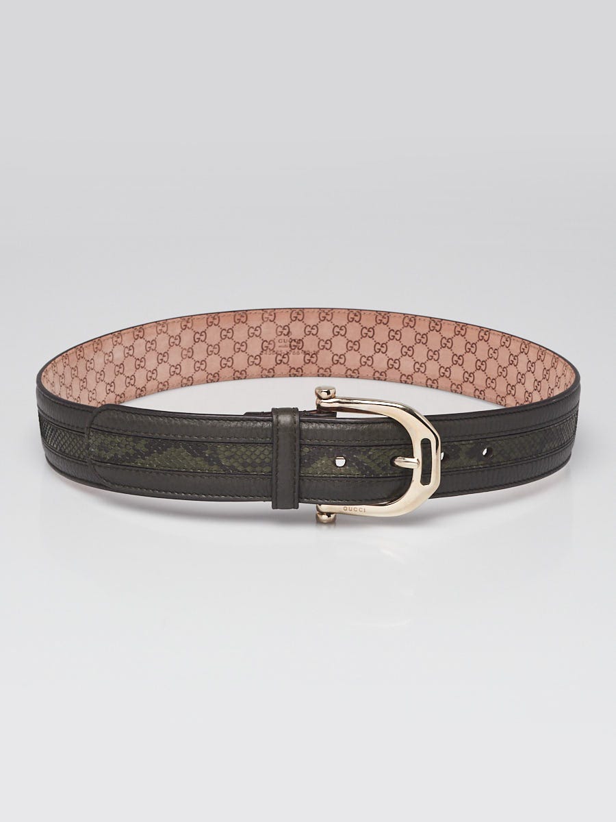 Gucci Green Pebbled Leather Snakeskin Belt Size 80/32 - Yoogi's Closet