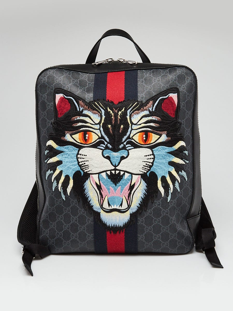 Gucci Black/Grey GG Supreme Canvas Angry Cat Web Backpack Bag - Yoogi's  Closet