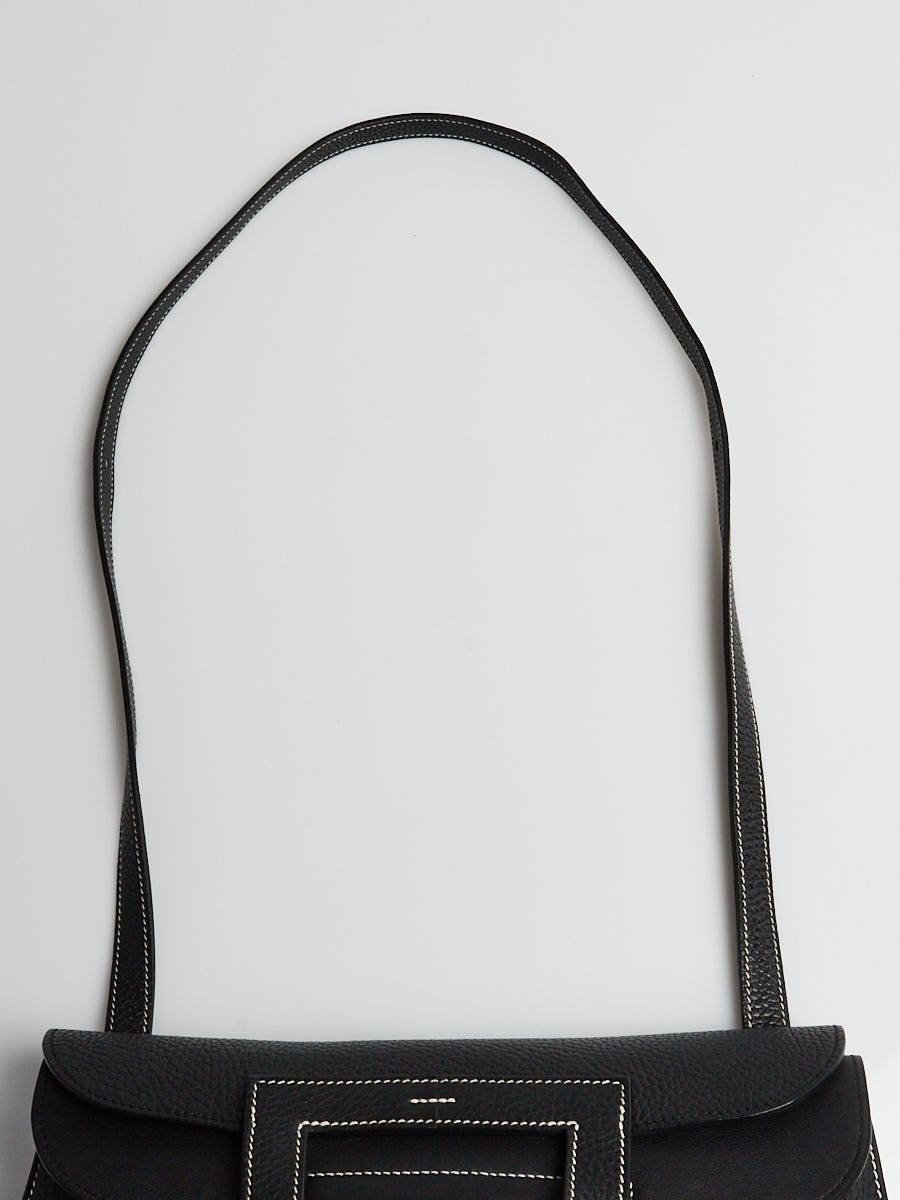 Hermes 31cm Black Clemence Leather Palladium Plated Halzan