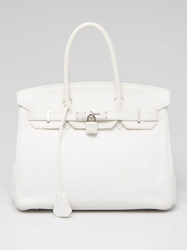 Hermes 30cm White Clemence Leather Palladium Plated Birkin Bag