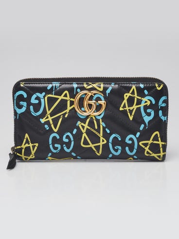 Gucci Black Multicolor Quilted Leather Gucci Ghost Metalasse Zippy Wallet