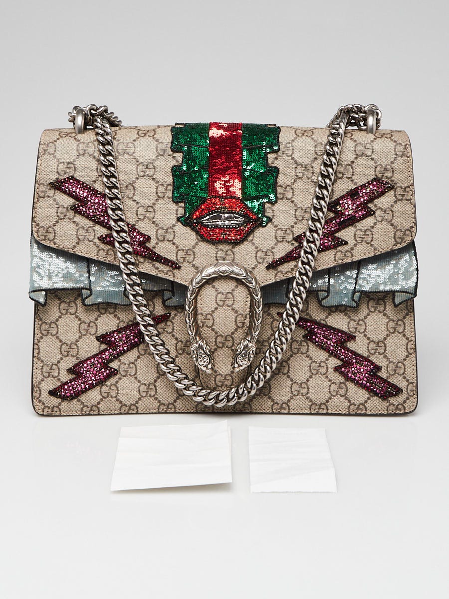 Gucci Beige GG Supreme Canvas Sequin Medium Dionysus Shoulder Bag Closet