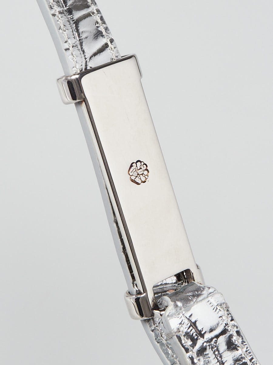 Alexander McQueen Silver Croc Embossed Leather Four Ring