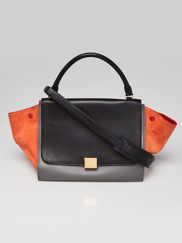 Celine Burgundy Tri-Color Smooth Leather And Suede Medium Trapeze Bag