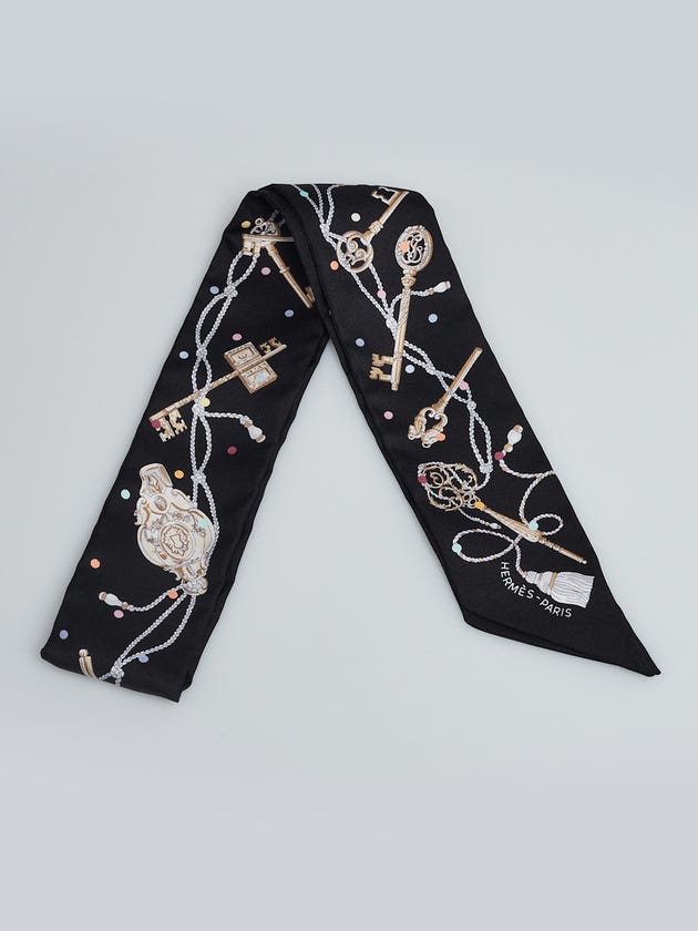 Hermes Noir/Beige Rose/Multicolor Les Cles a Pois Printed Silk Twilly