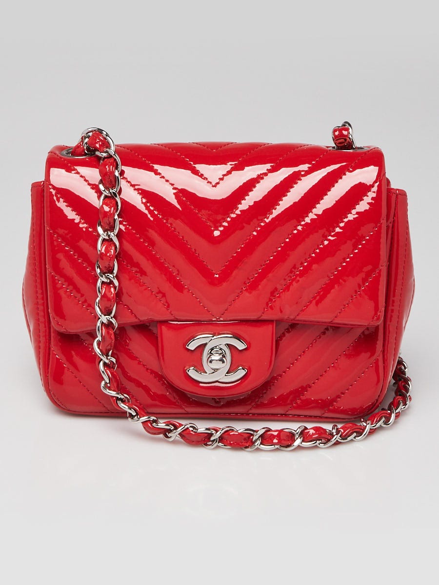 Chanel Red Chevron Quilted Patent Leather Classic Square Mini Flap - Yoogi's  Closet