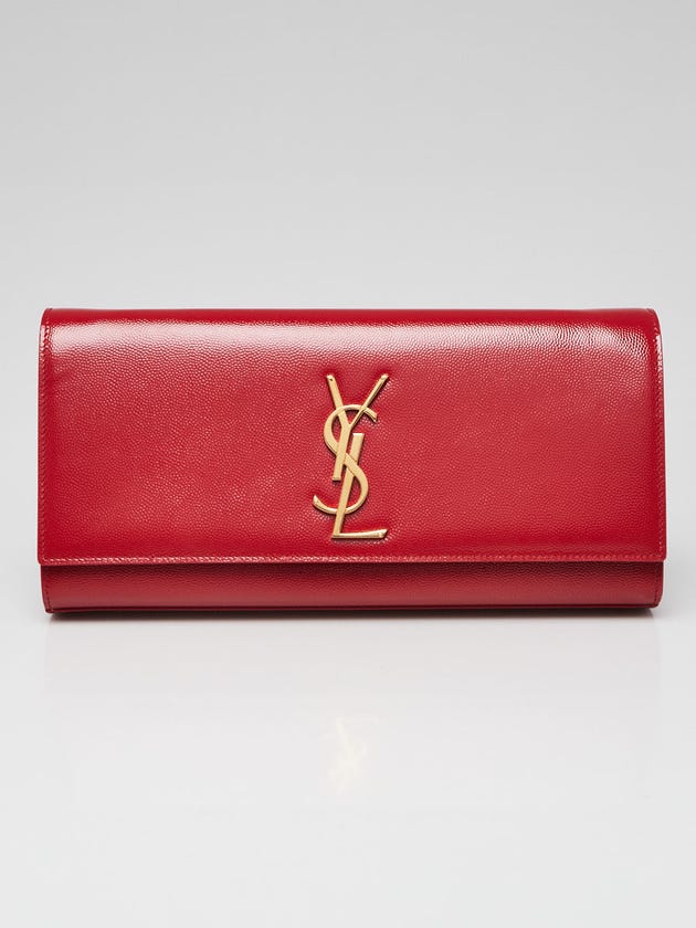Yves Saint Laurent Red Pebbled Patent Leather Cassandre Clutch Bag