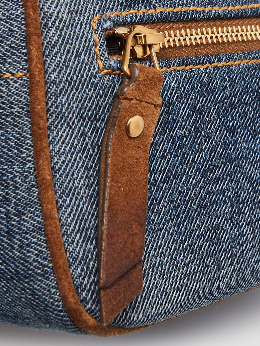 Yves Saint Laurent Blue Chevron Quilted Denim Lou Belt Bag