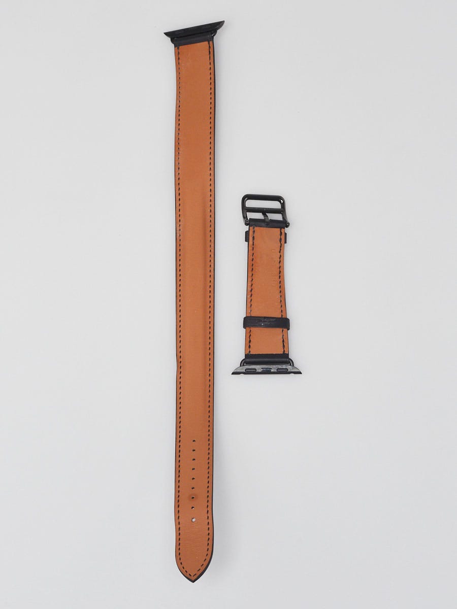 Hermes 40mm Black Leather Double Tour Apple Watch Strap | Yoogi's Closet