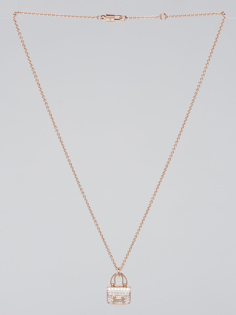 Rare! Authentic Hermes 18K Rose Gold Diamond Constance Amulette Pendant Necklace