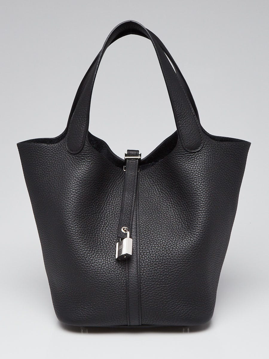 Hermes 22cm Black Clemence Leather Palladium Plated Picotin Bag