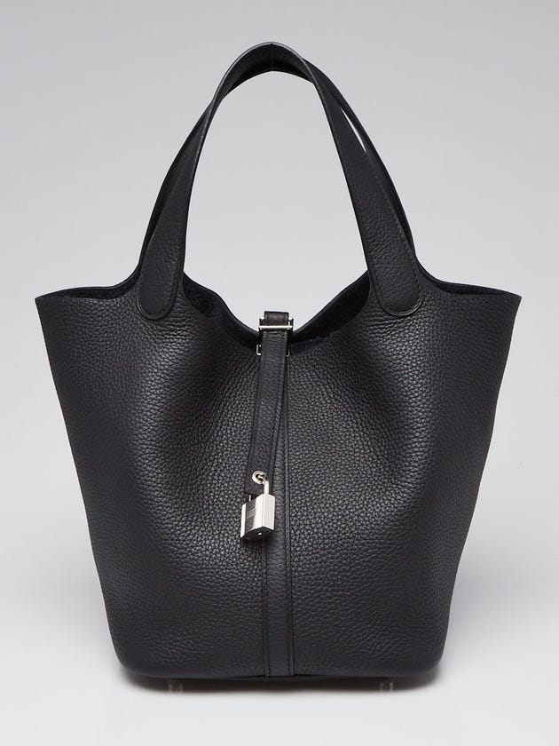 Hermes 22cm Black Clemence Leather Palladium Plated Picotin Bag
