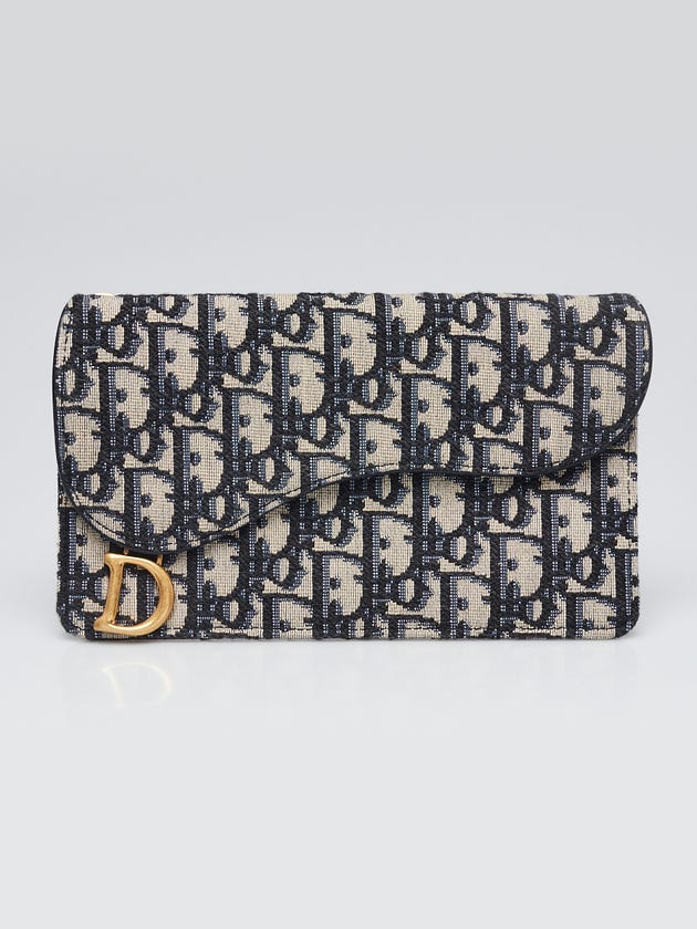 Christian Dior Blue Oblique Canvas Saddle Large Pouch Wallet