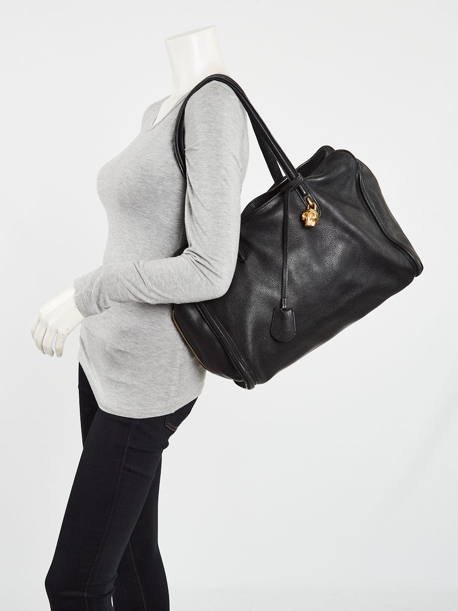 Alexander McQueen Black Calfskin Leather Medium Padlock Zip Tote