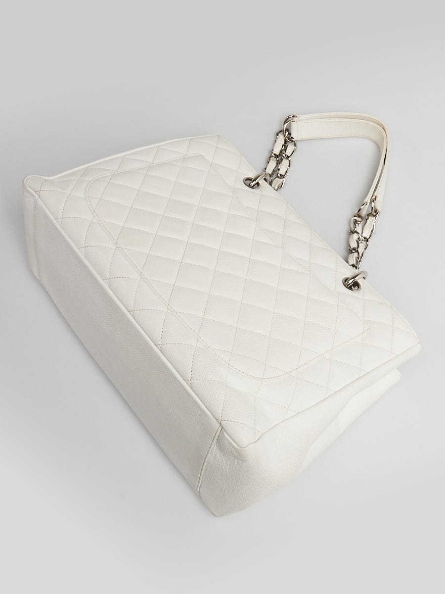 Chanel White Caviar Quilted Leather Grand Shopping Tote Bag - Yoogi's Closet