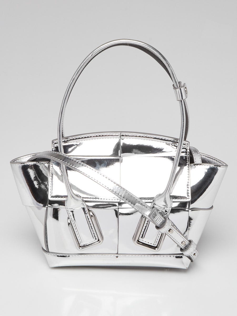 Bottega Veneta Silver Maxi Intrecciato Woven Nappa Leather Mini Arco Tote Bag