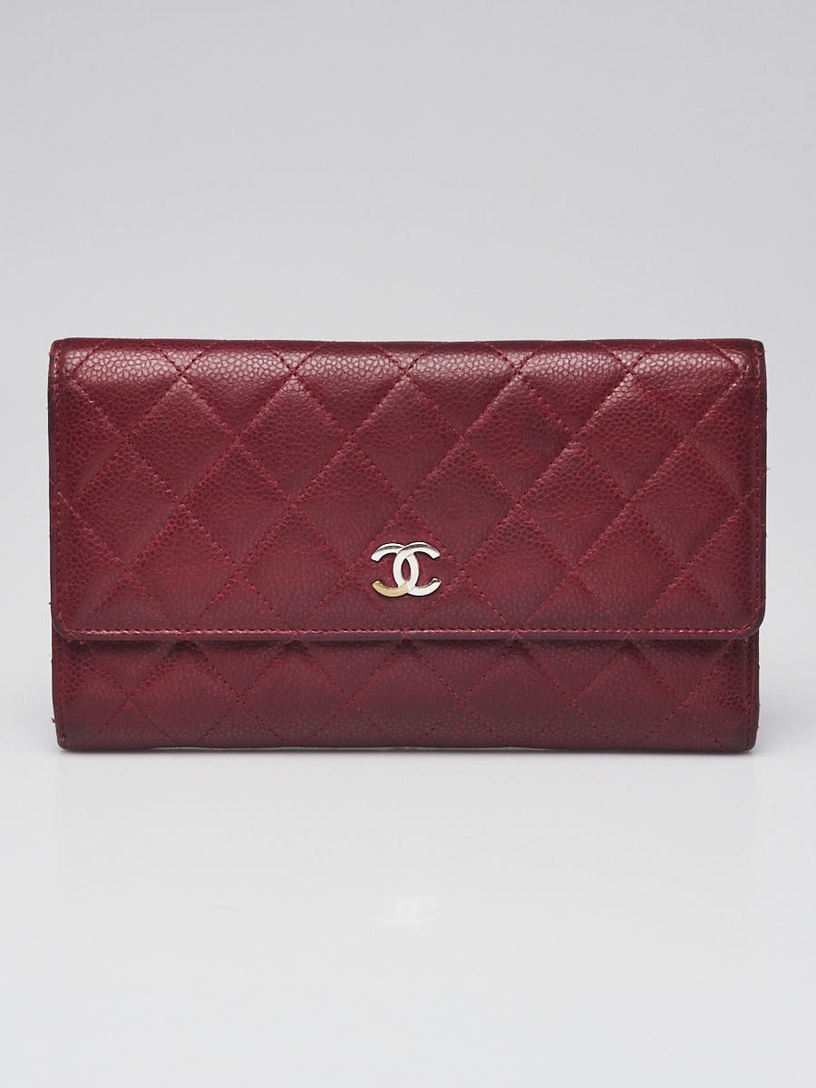 Chanel Burgundy Quilted Glazed Caviar Leather L Flap Large Wallet