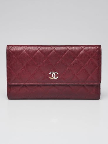 Chanel Burgundy Quilted Glazed Caviar Leather L Flap Large Wallet