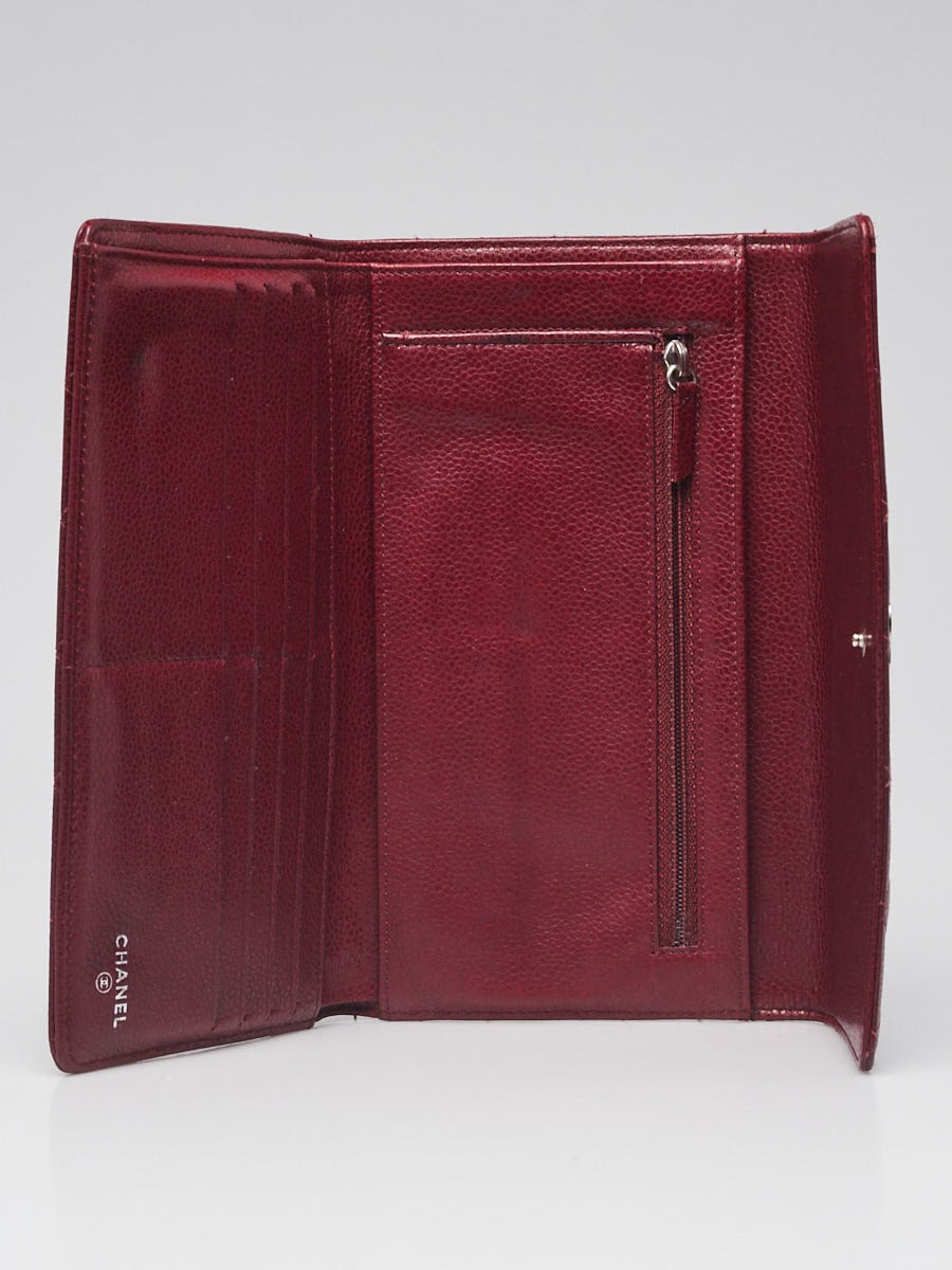 Chanel Burgundy Quilted Glazed Caviar Leather L Flap Large Wallet