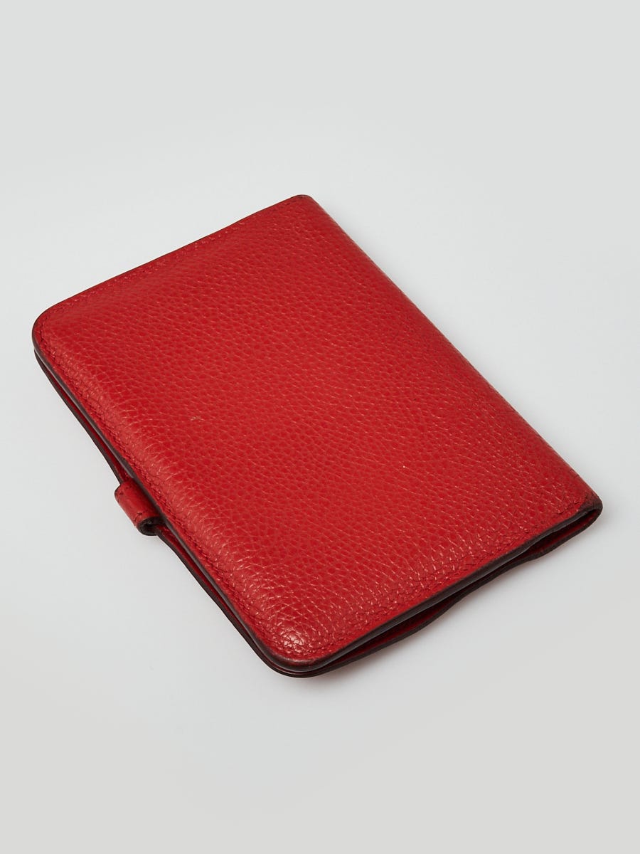 HERMES Logo Dogon Compact Bifold Wallet Purse Togo Leather Red