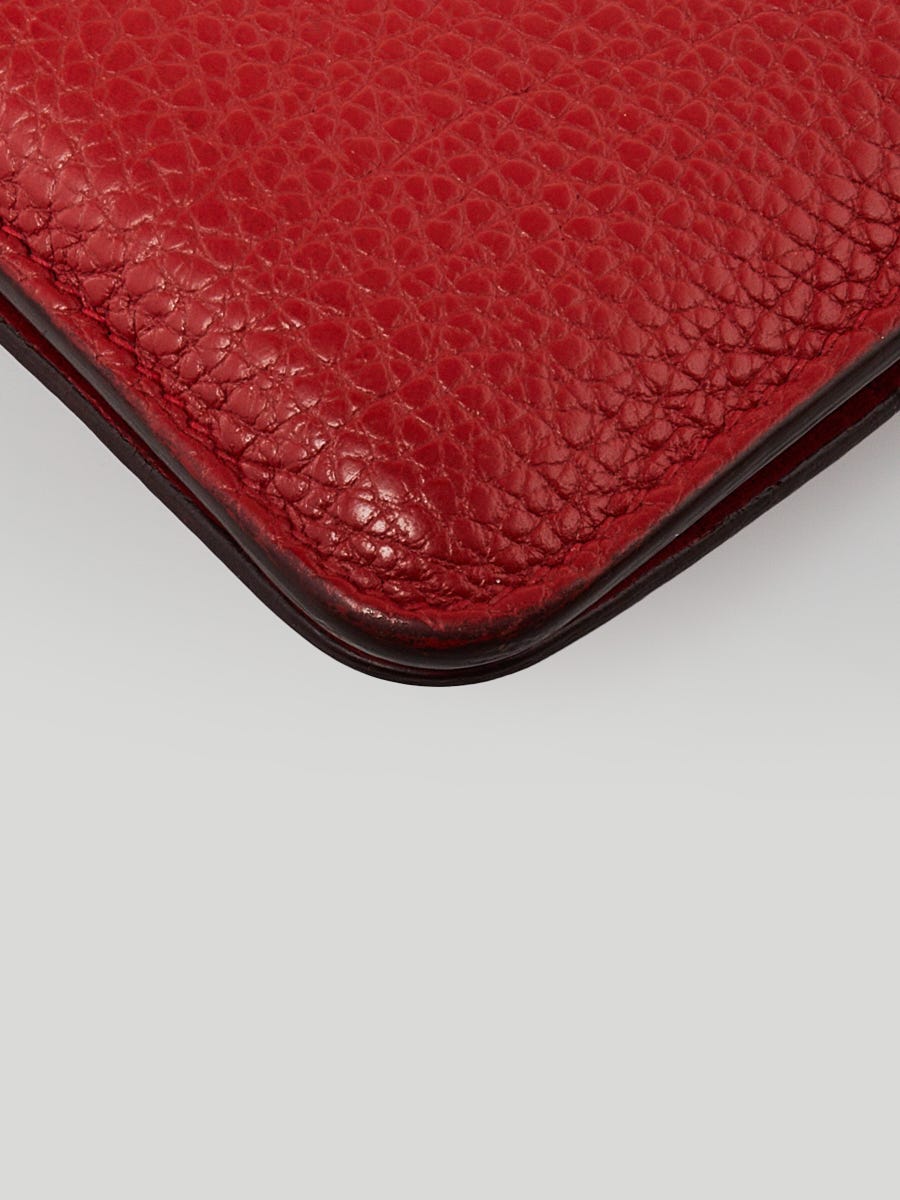 Hermes Rouge Tomate Togo Leather Palladium Plated Dogon Compact Wallet