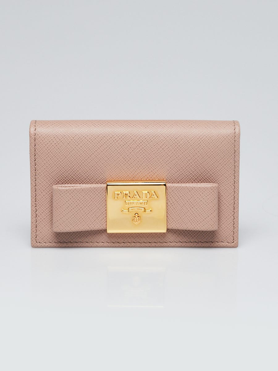 Prada SAFFIANO FIOCCO 1MC122 Leather Business Card Case Pink