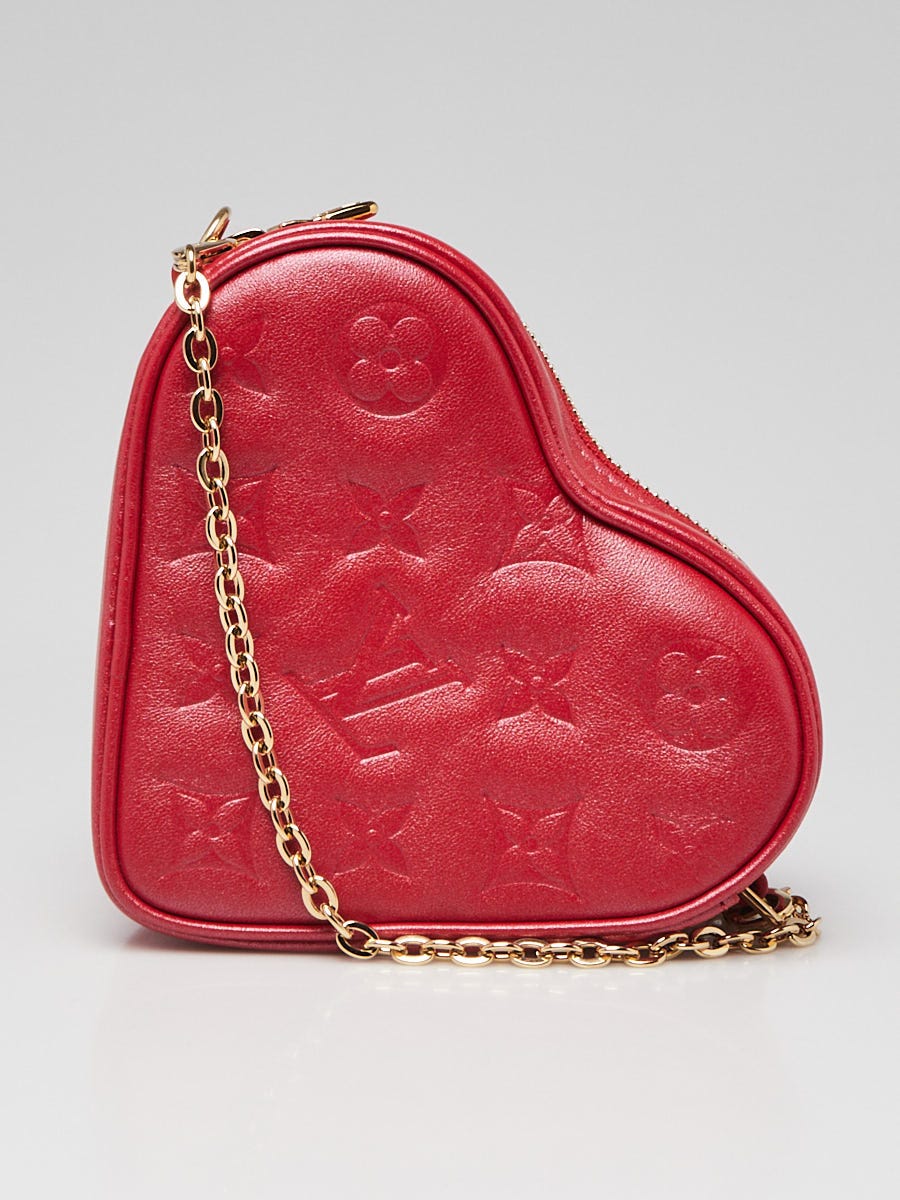 Louis Vuitton Lipstick Red Monogram Lambskin Embossed Sac Coeur Heart on Chain Bag