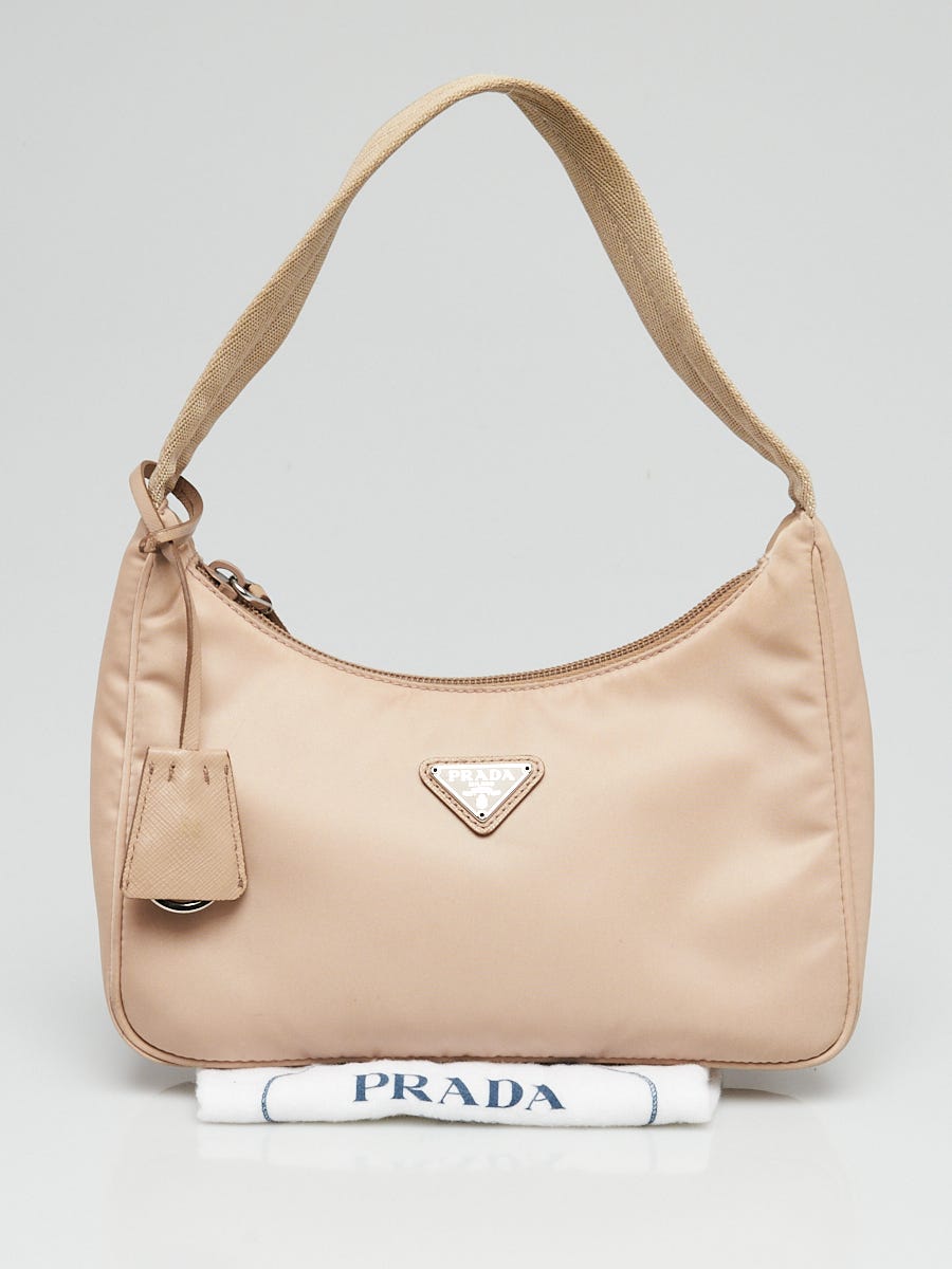 Prada Beige Nylon and Saffiano Leather Mini Re-Edition Bag Prada
