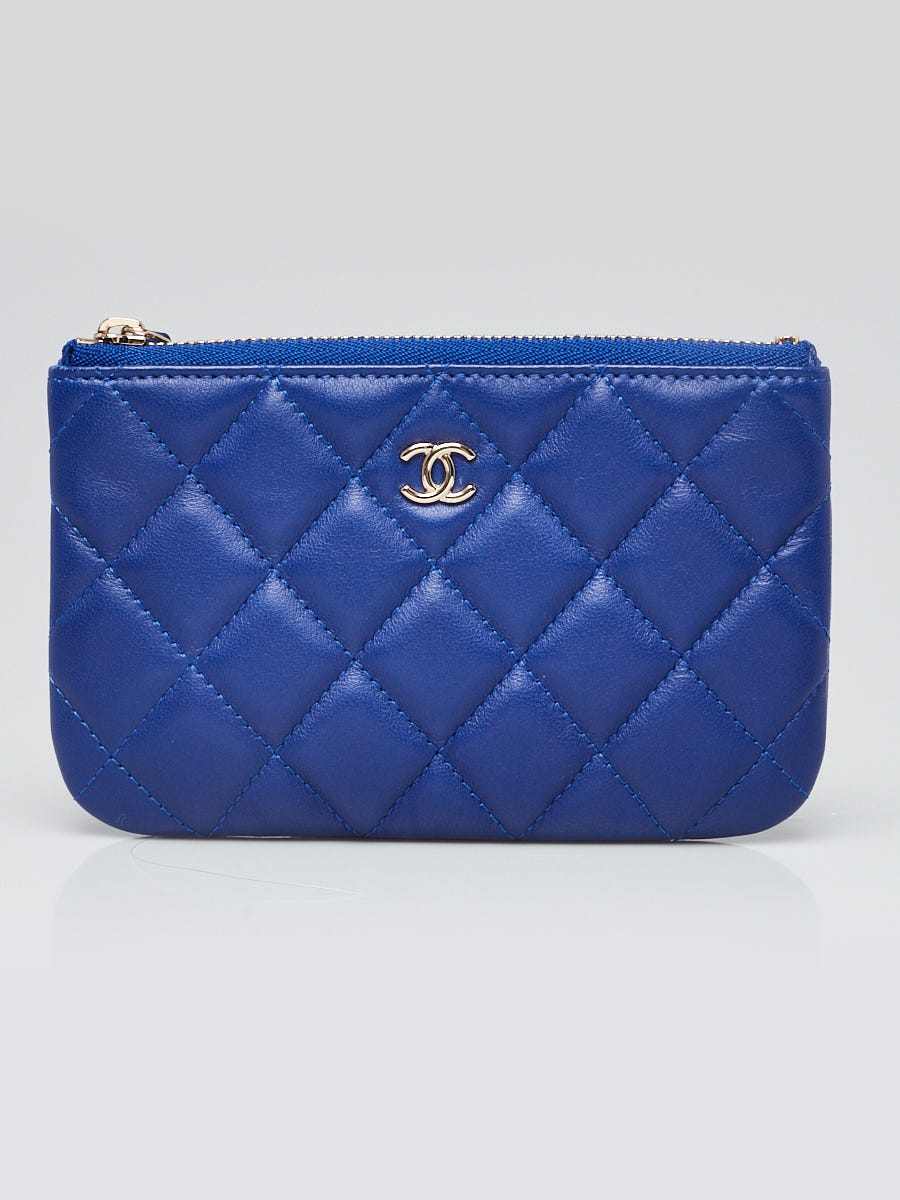 Chanel Blue Quilted Lambskin Leather Small O-Case Zip Pouch - Yoogi's Closet