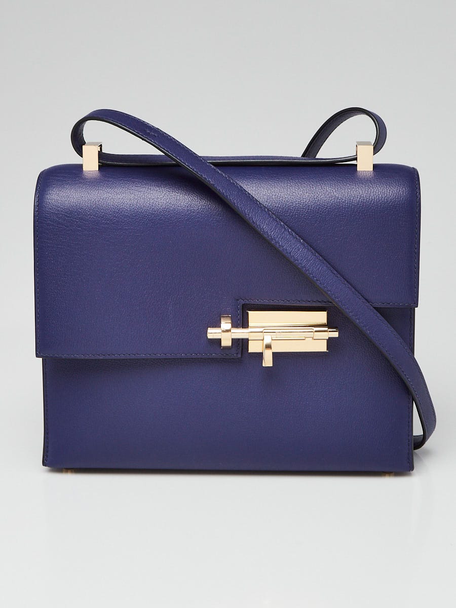 Hermes 21cm Blue Encre Evercolor Leather Gold Plated Verrou Shoulder Bag -  Yoogi's Closet