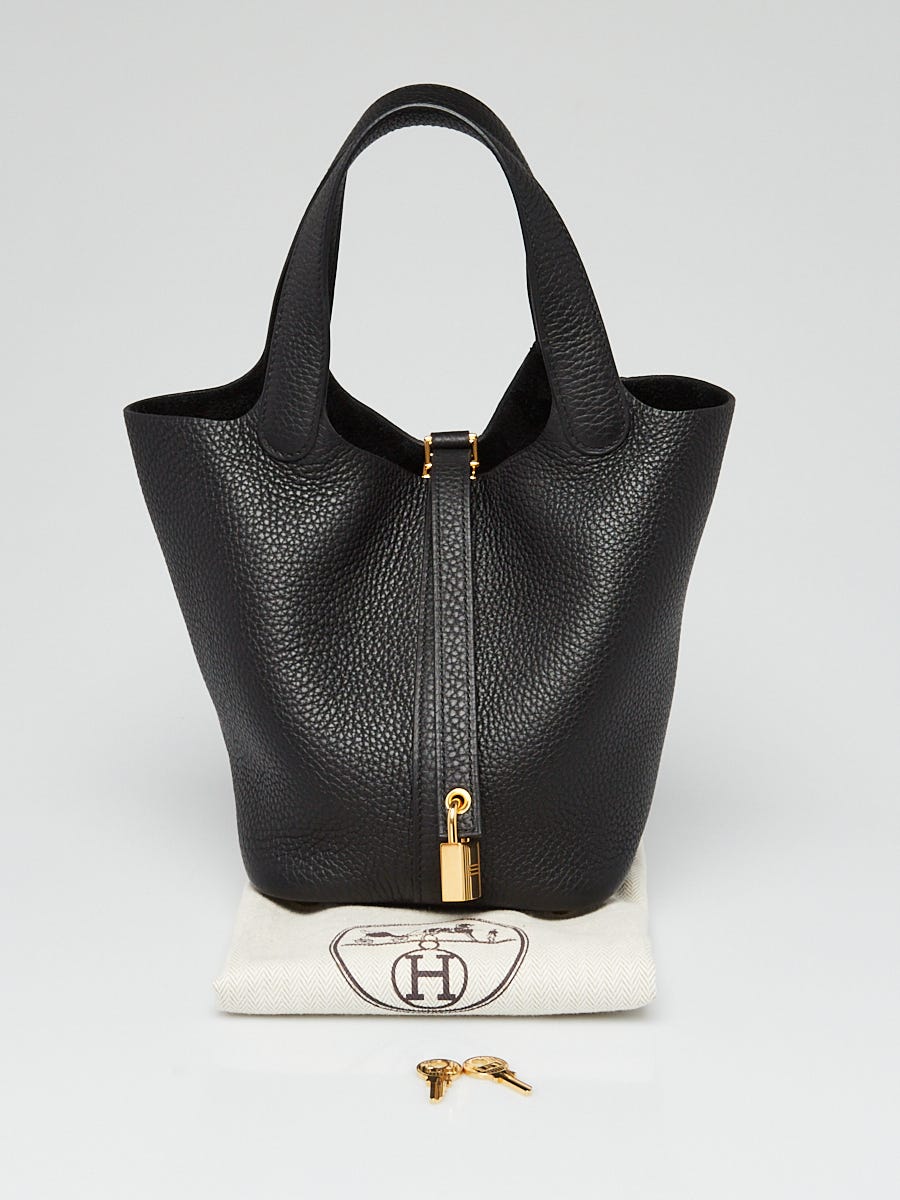 Hermes 18cm Black Clemence Leather Gold Plated Picotin Lock PM Bag